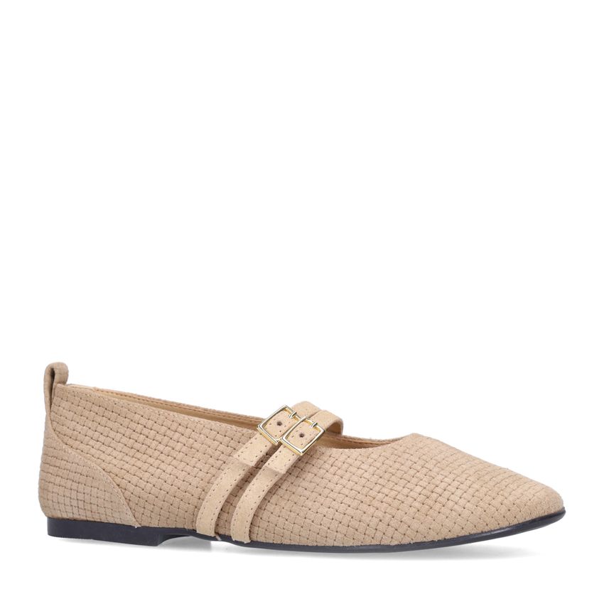 Beigefarbene Veloursleder-Ballerinas
