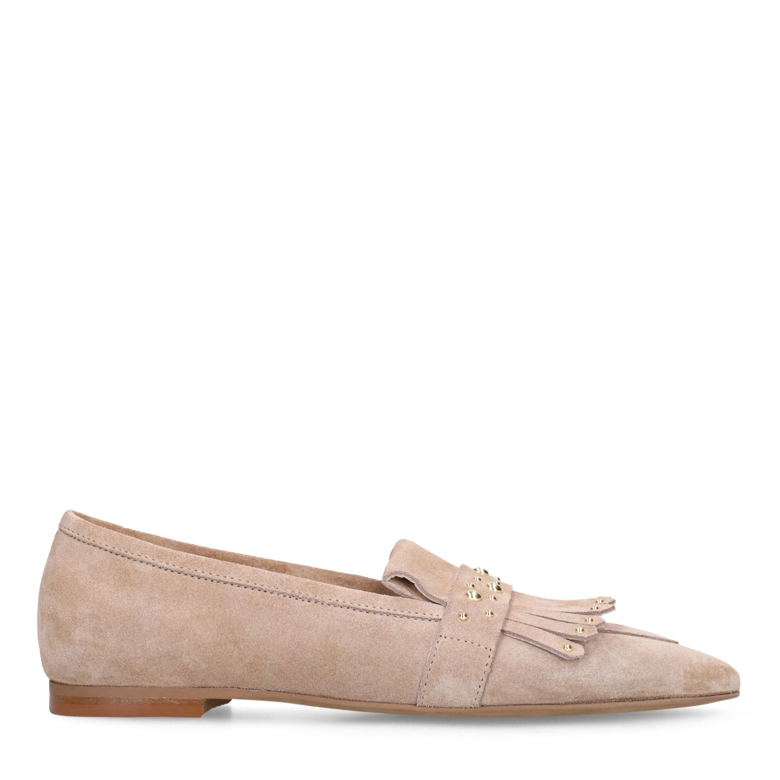 Beige suède loafers met gouden studs