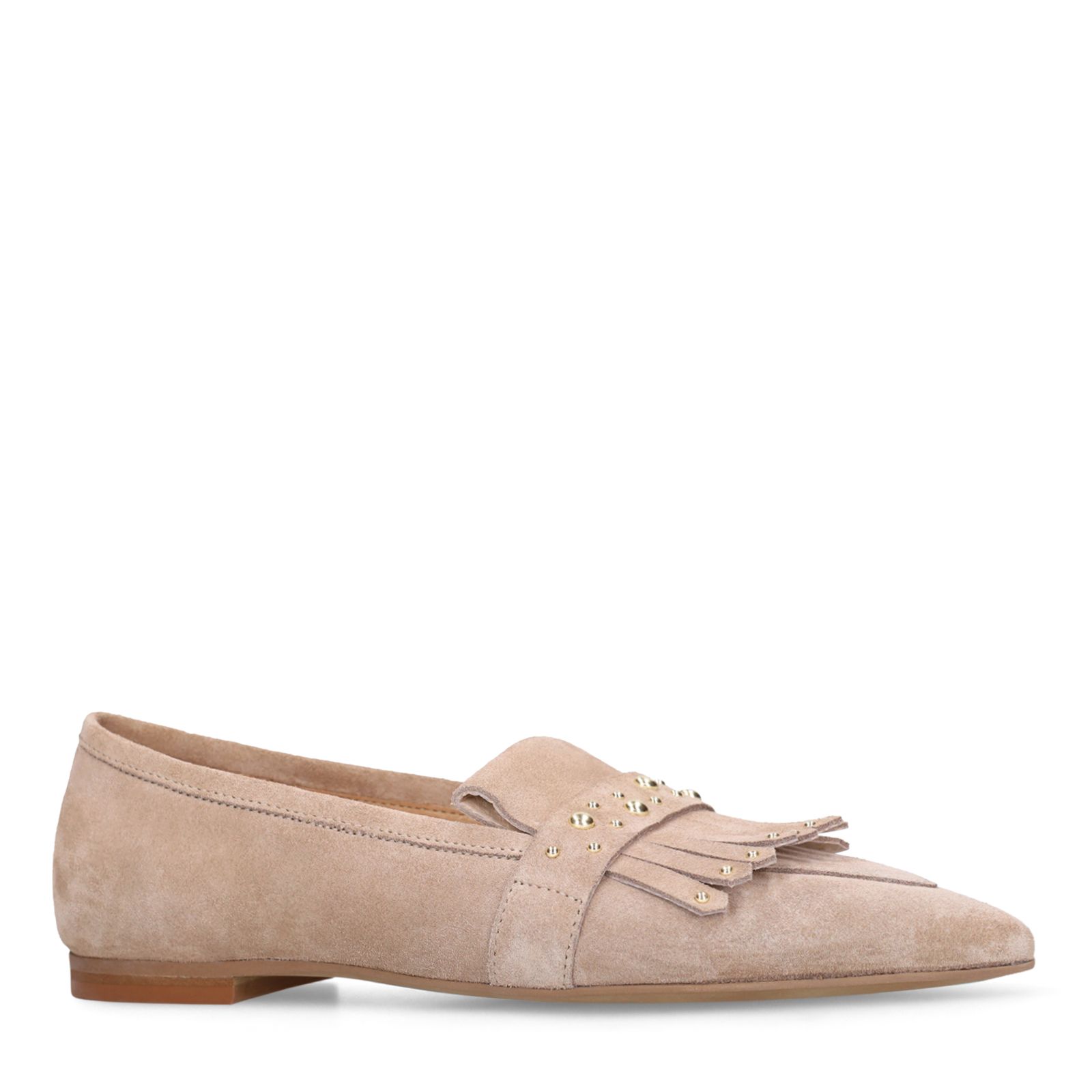Beige suède loafers met gouden studs