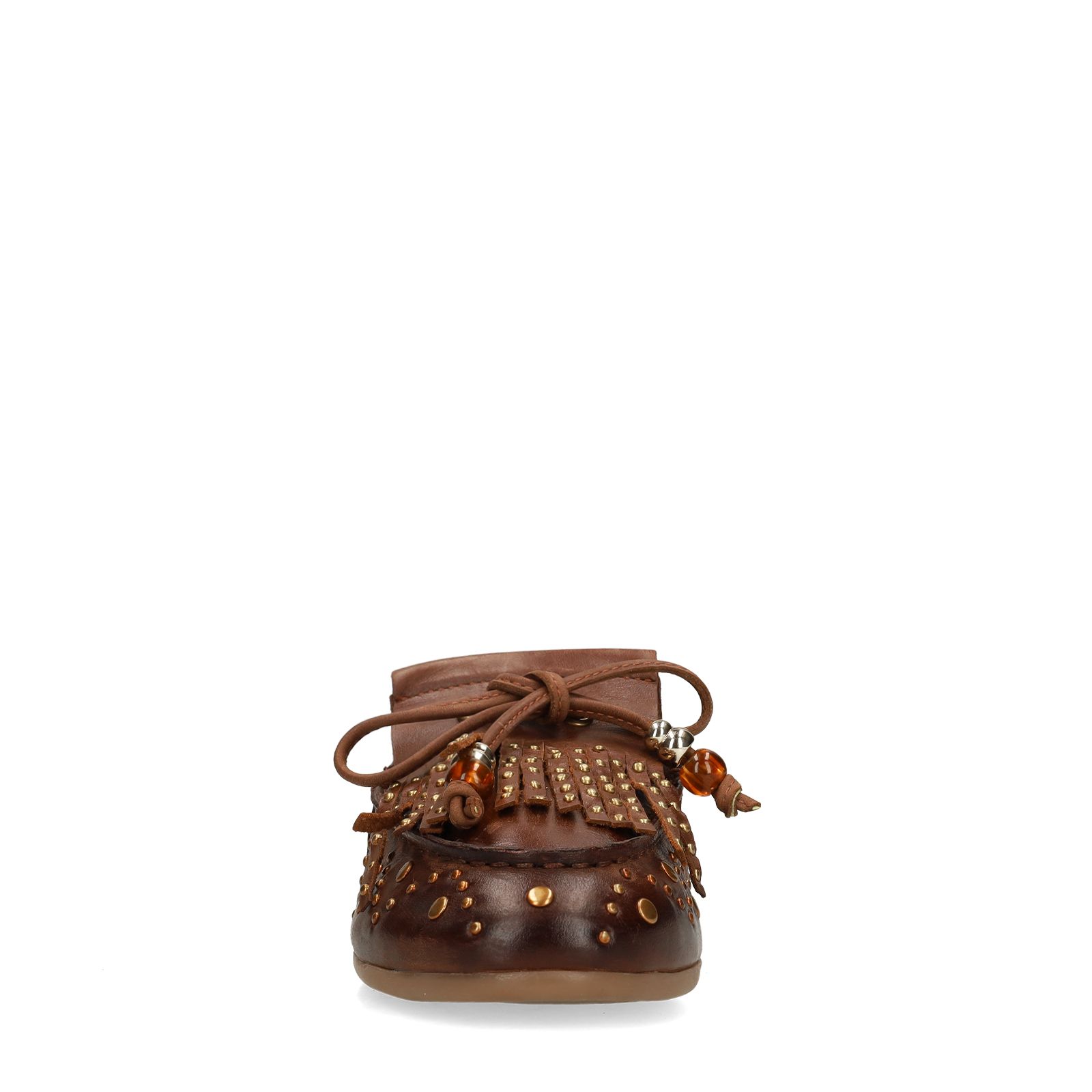 Cognacfarbene Leder-Loafer mit goldfarbenen Nieten