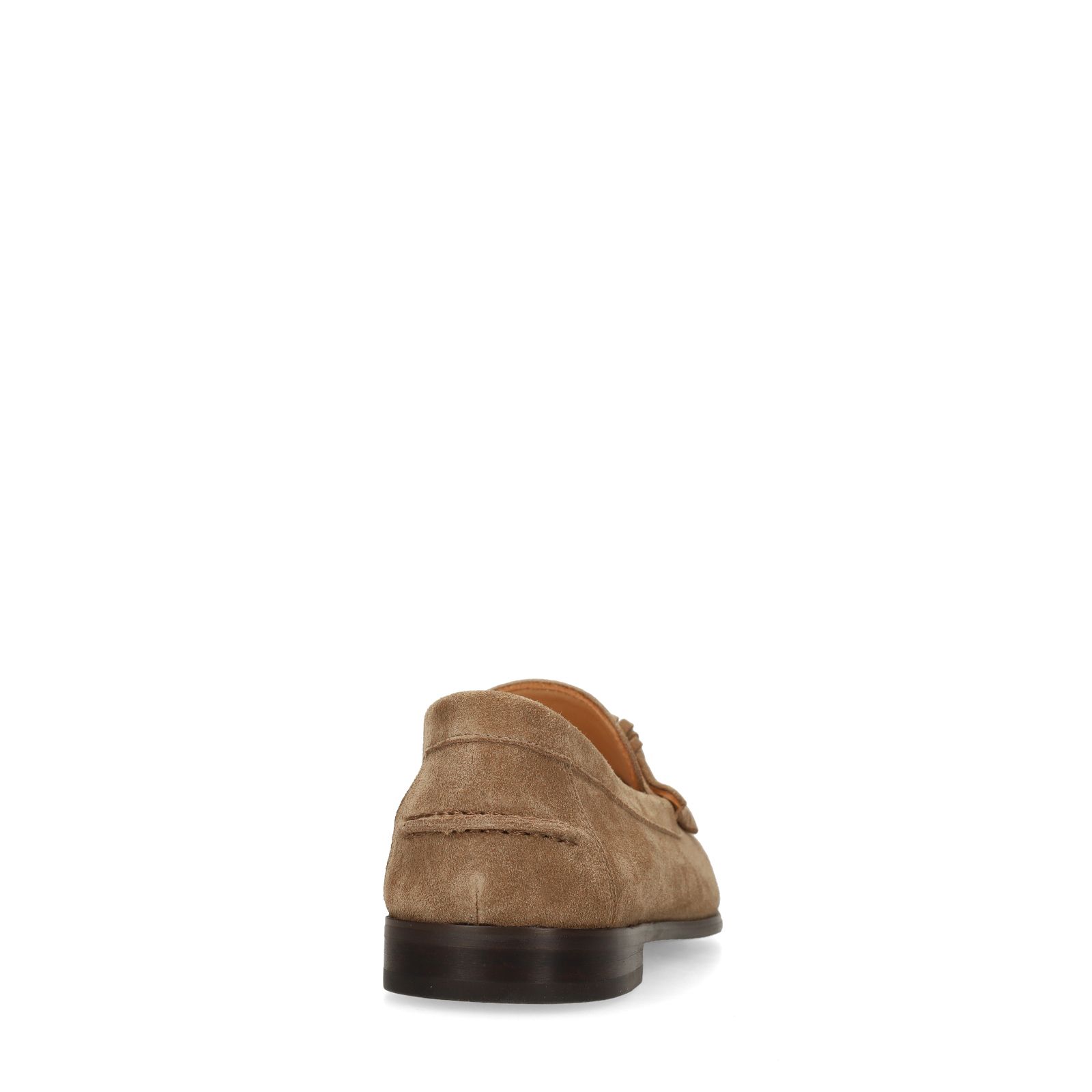 Taupefarbene Veloursleder-Loafer mit Fransen