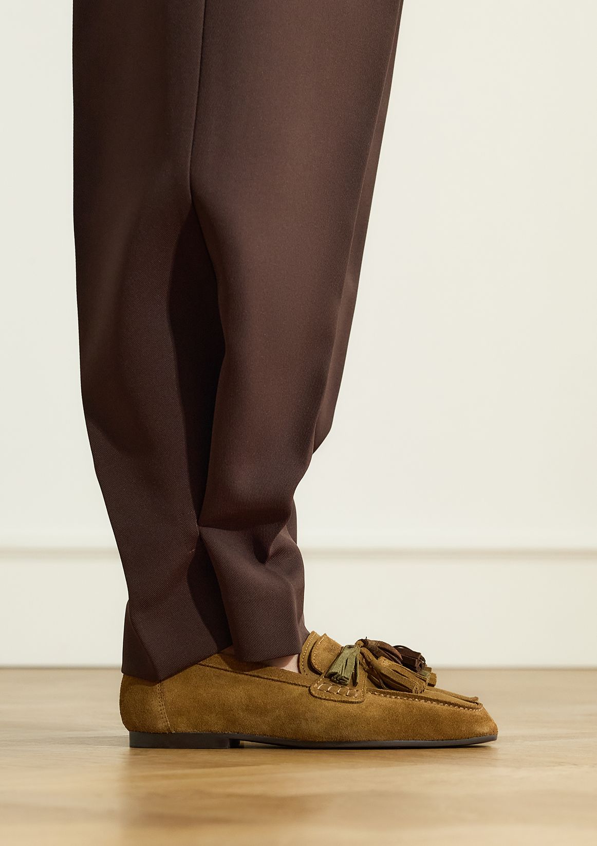 Cognacfarbene Veloursleder-Loafer