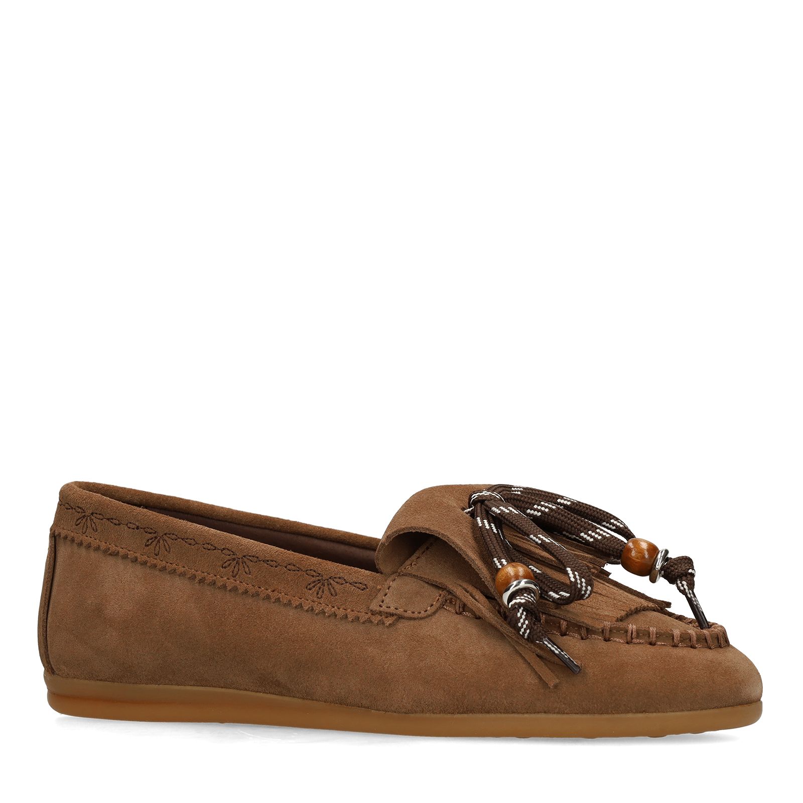 Cognacfarbene Veloursleder-Loafer mit Schnürsenkel