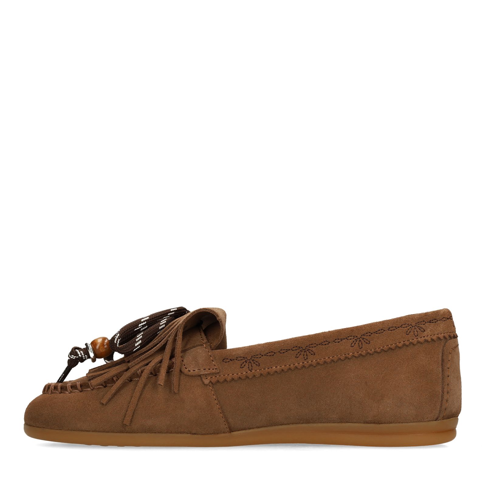 Cognacfarbene Veloursleder-Loafer mit Schnürsenkel