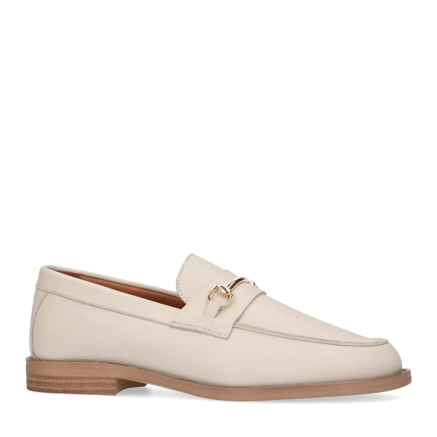 Beigefarbene Leder-Loafer mit goldenem Detail