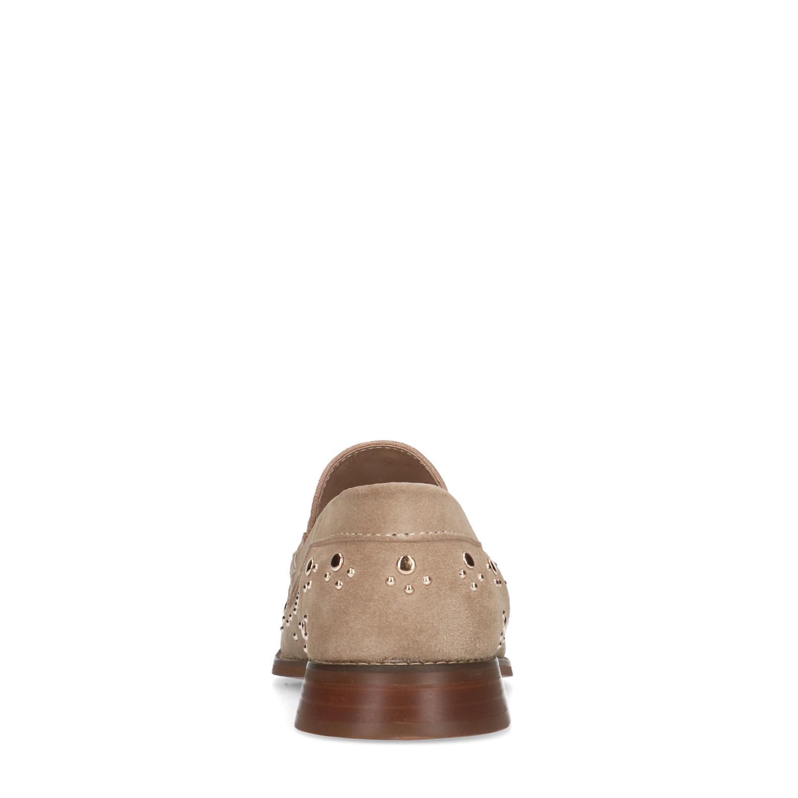 Beigefarbene Veloursleder-Loafer mit goldfarbenen Nieten | Slipper 