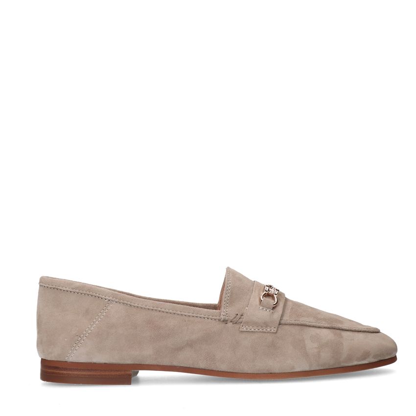 Taupefarbene Veloursleder-Loafer