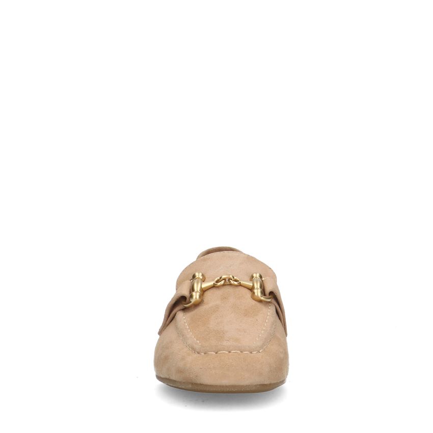 Beige suède loafers met goudkleurig detail