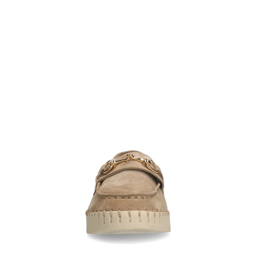 Beige suède loafer met goudkleurig detail