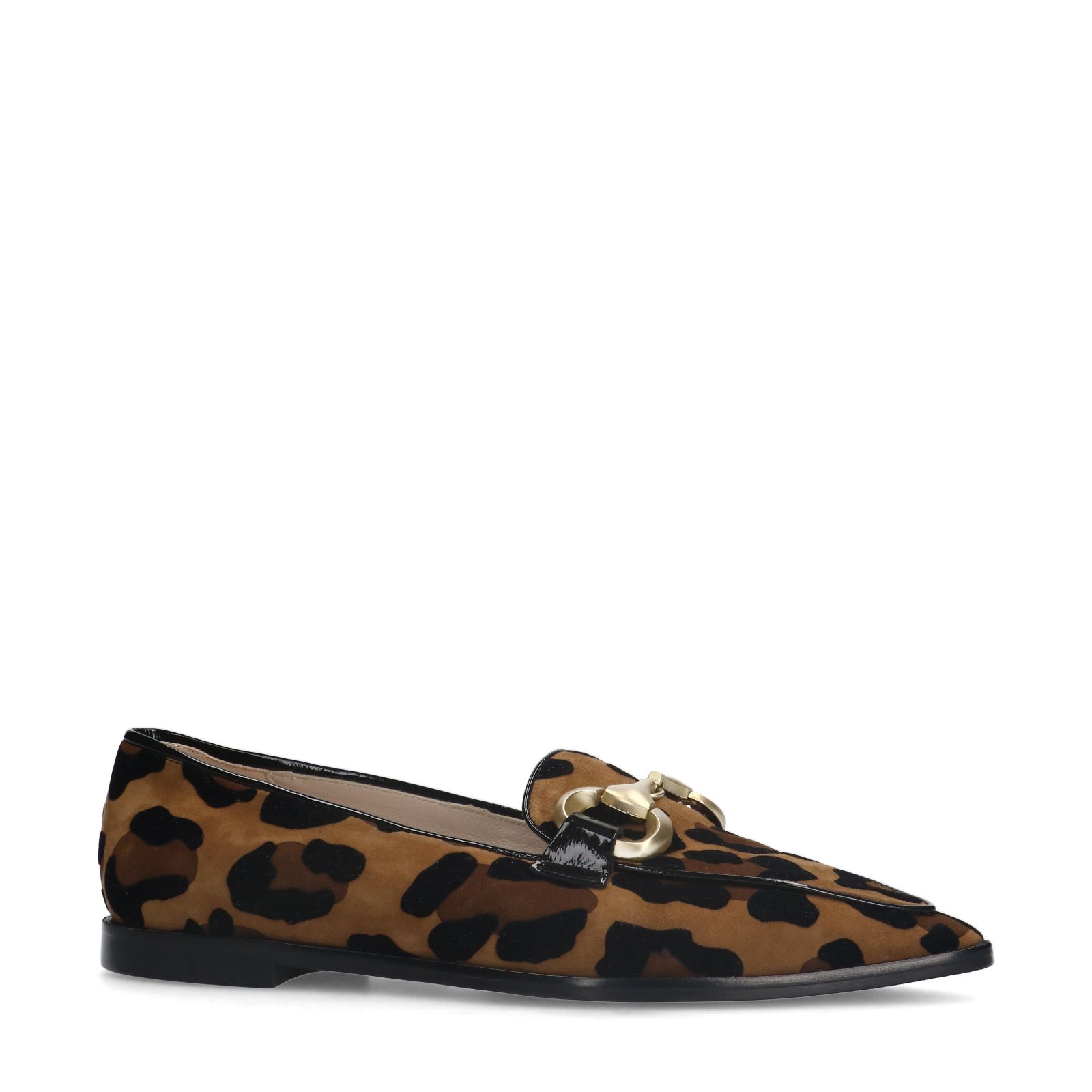 Veloursleder-Loafer mit Pantherprint und goldfarbener Kette