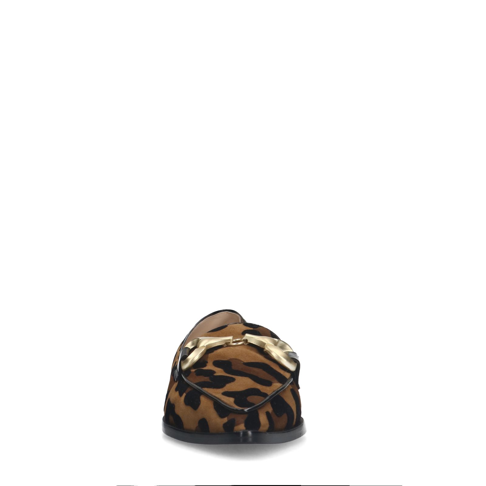 Veloursleder-Loafer mit Pantherprint und goldfarbener Kette