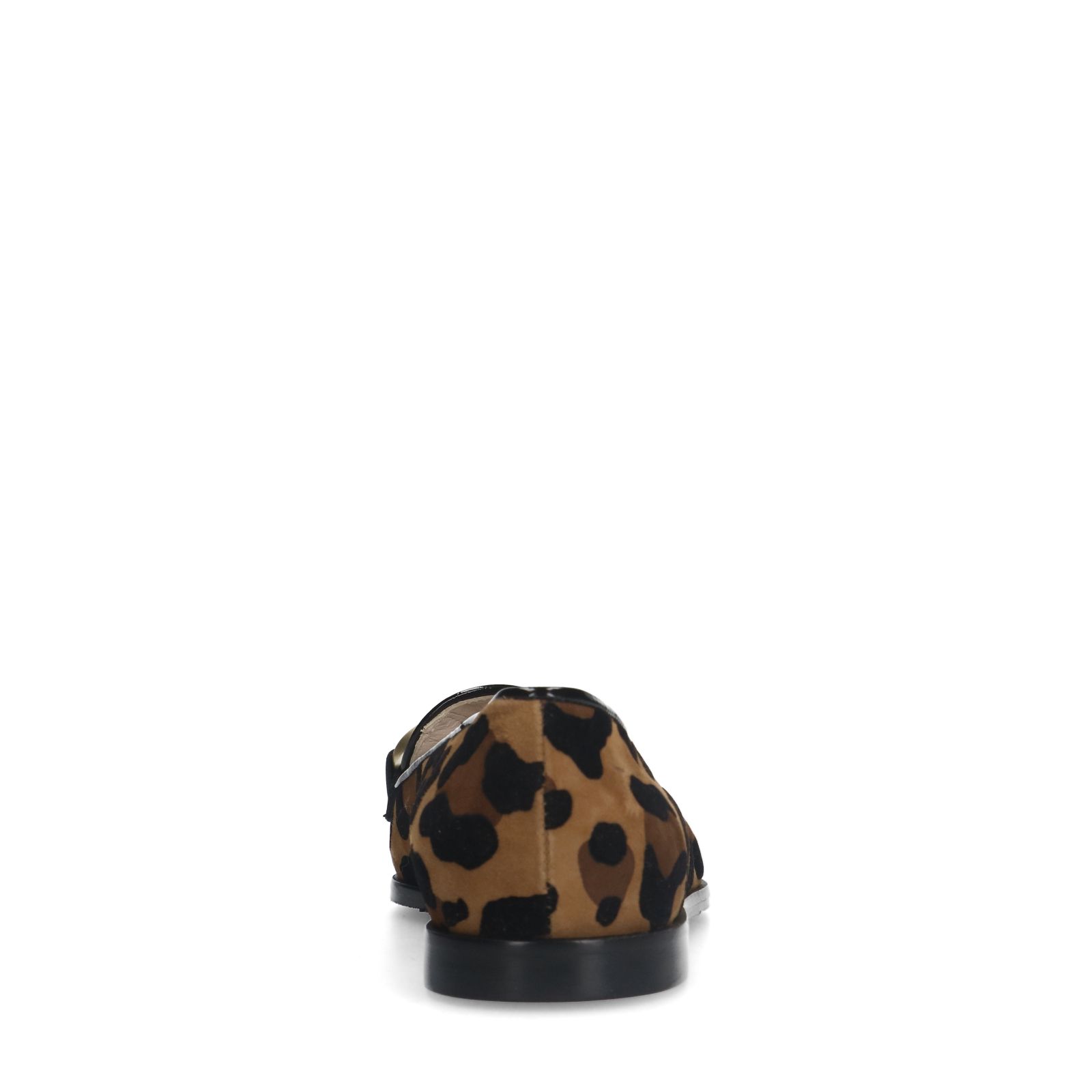 Veloursleder-Loafer mit Pantherprint und goldfarbener Kette