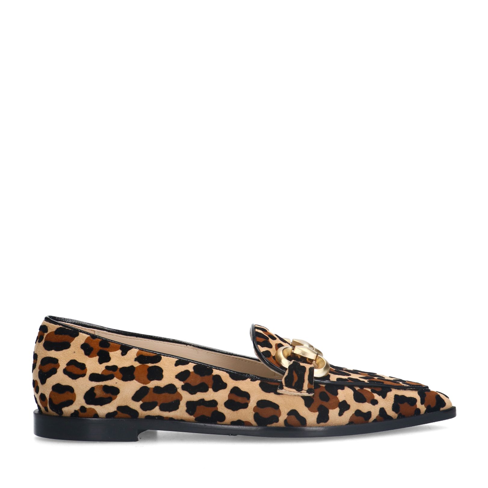 Veloursleder-Loafer mit Kette und Leoprint
