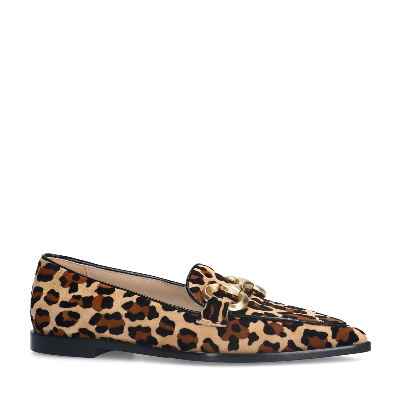 Veloursleder-Loafer mit Kette und Leoprint