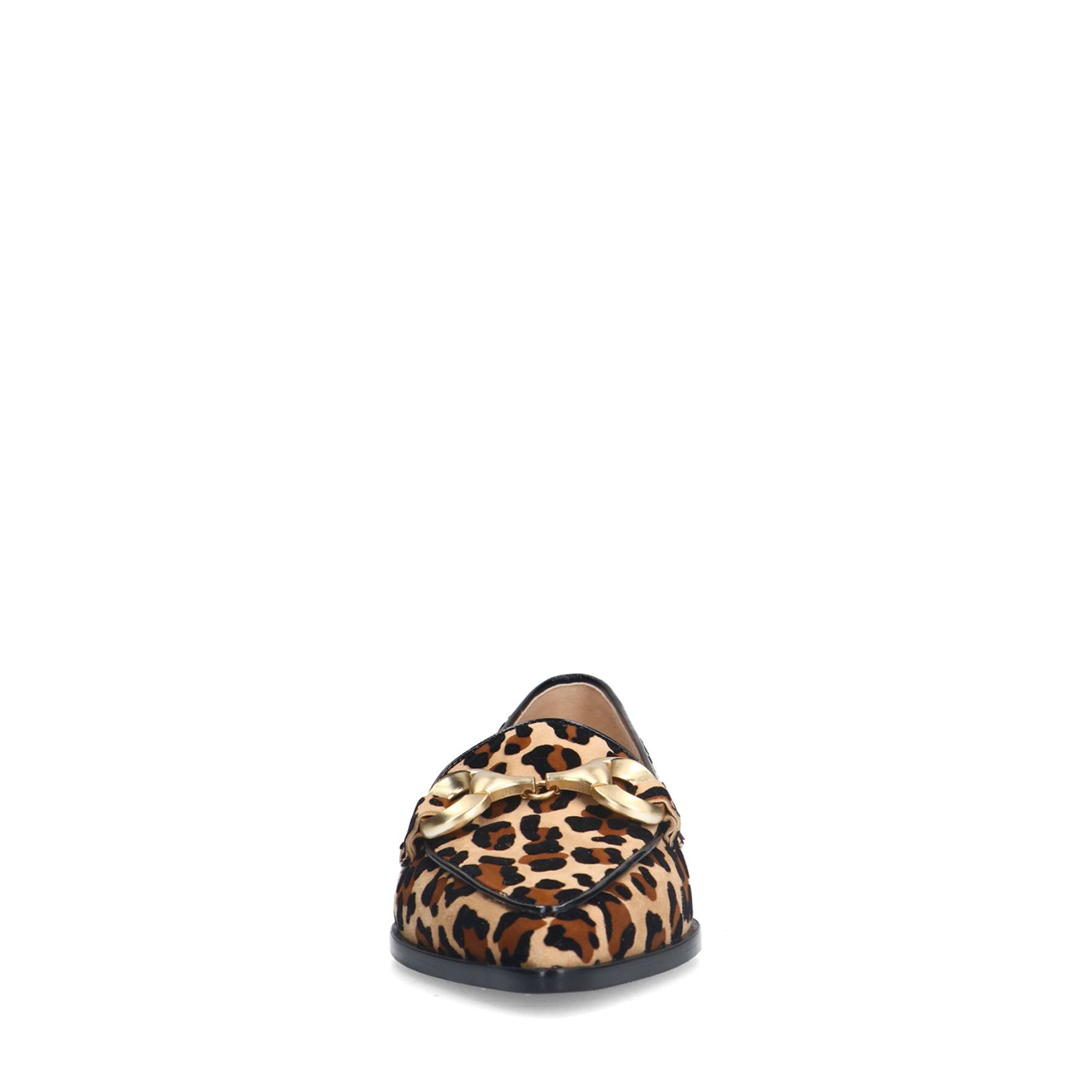 Veloursleder-Loafer mit Kette und Leoprint