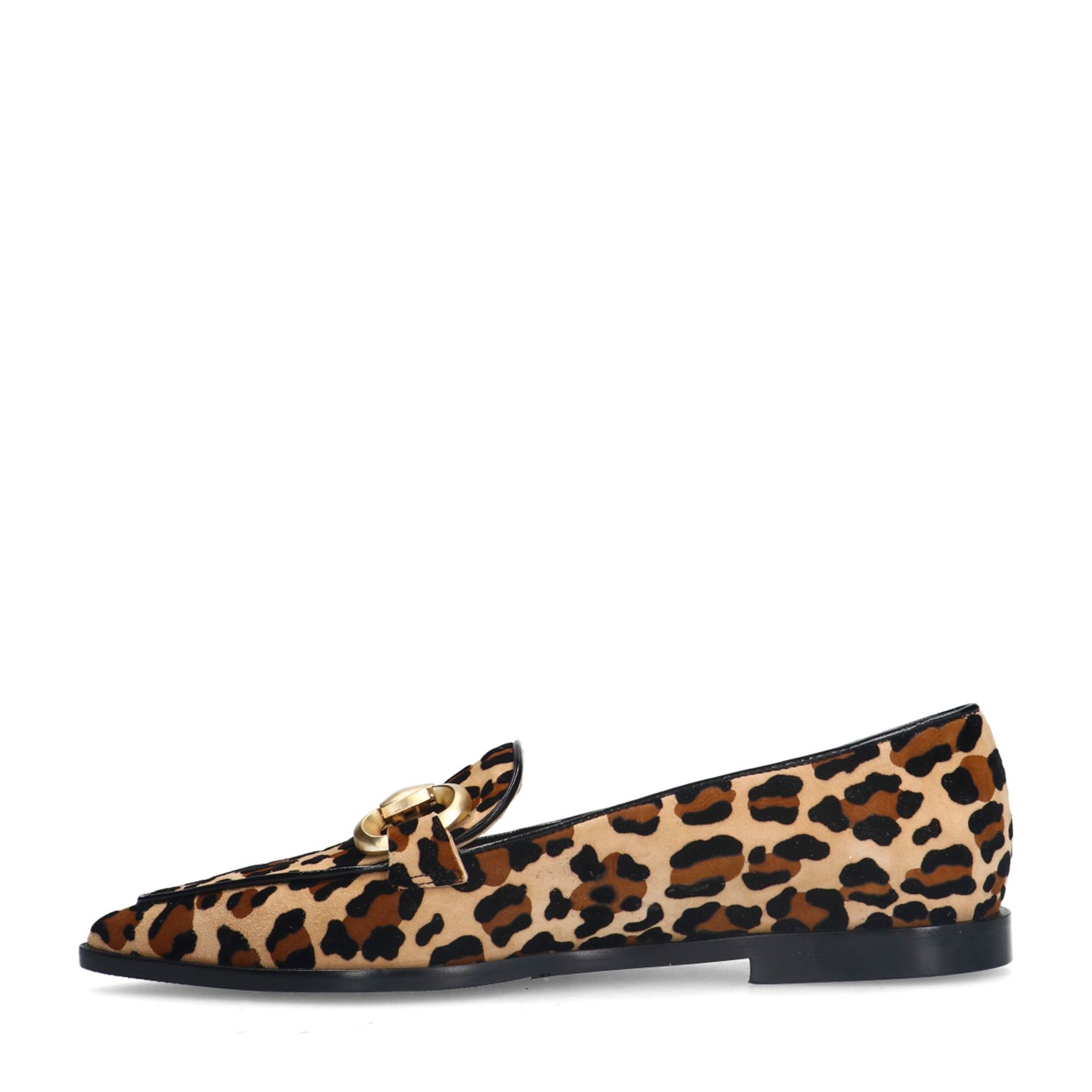 Veloursleder-Loafer mit Kette und Leoprint