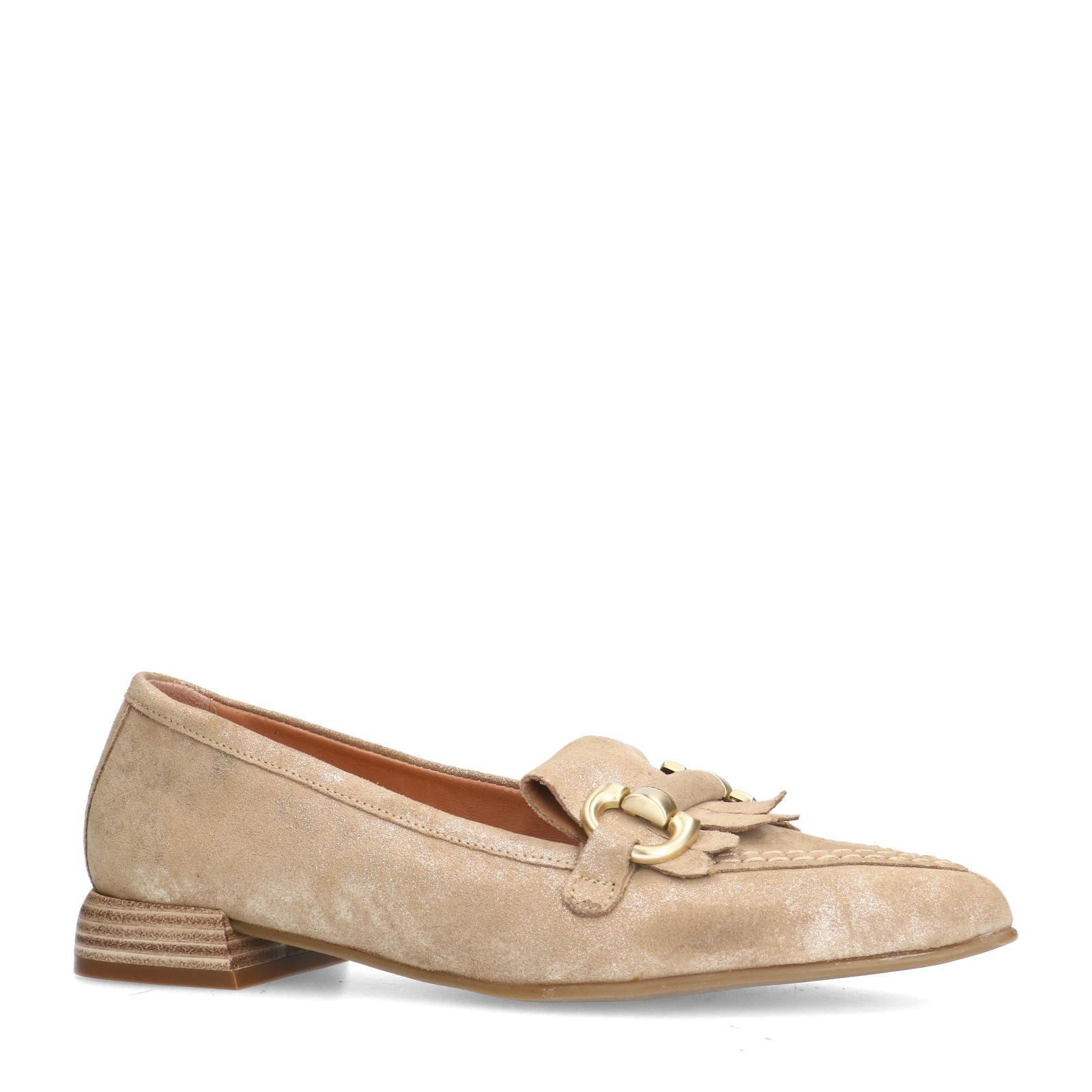 Beigefarbene Veloursleder-Loafer mit Glitzer