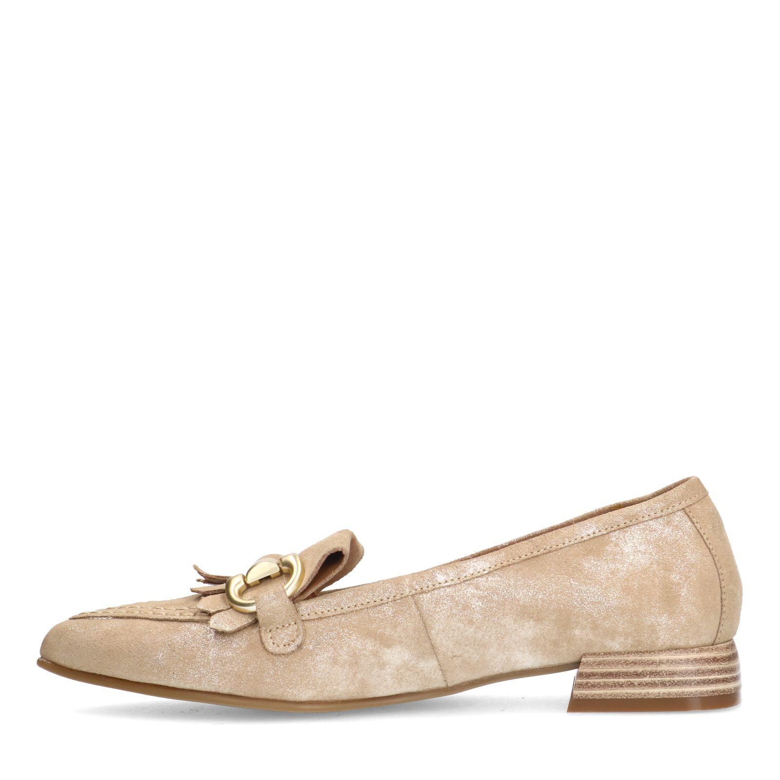 Beige suède loafers met glitter