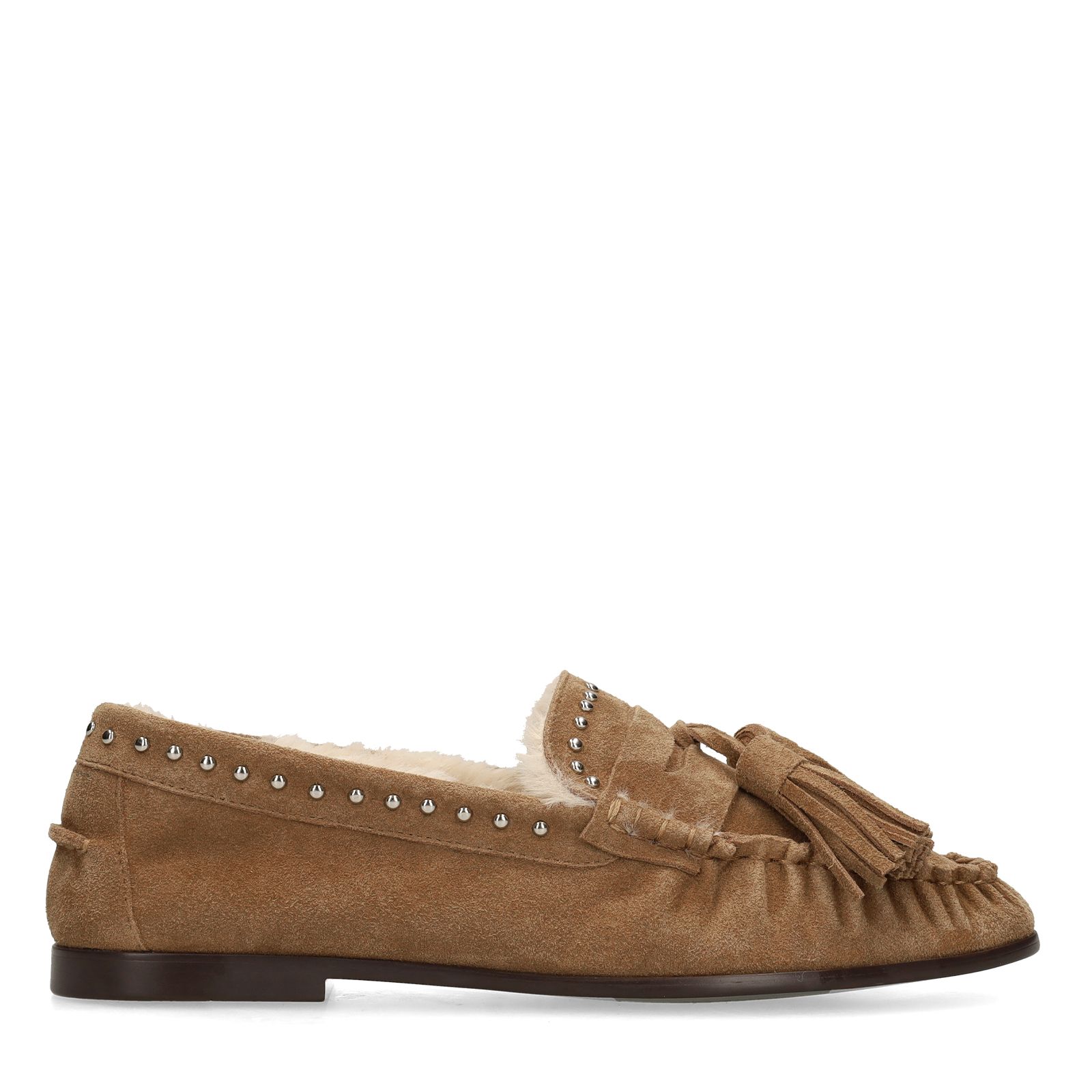 Cognacfarbene Veloursleder-Loafer mit Futter