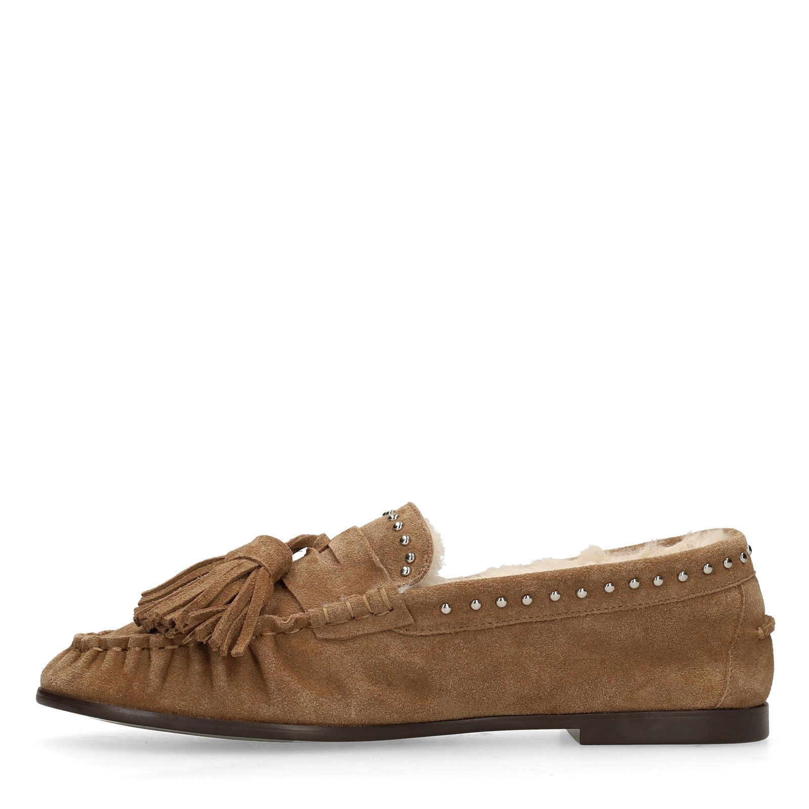 Cognac suède loafers met voering