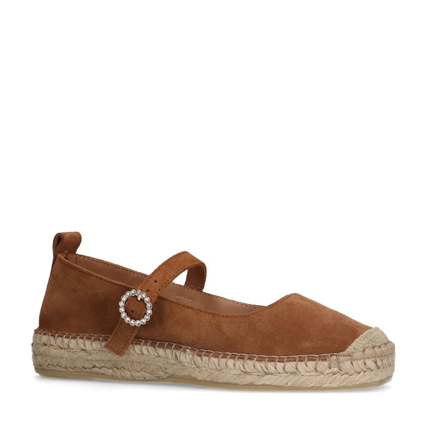 Cognac suède espadrilles met gesp