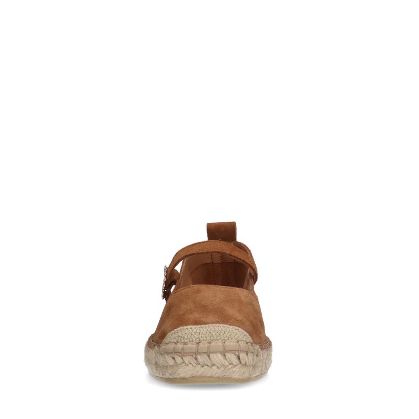 Cognac suède espadrilles met gesp