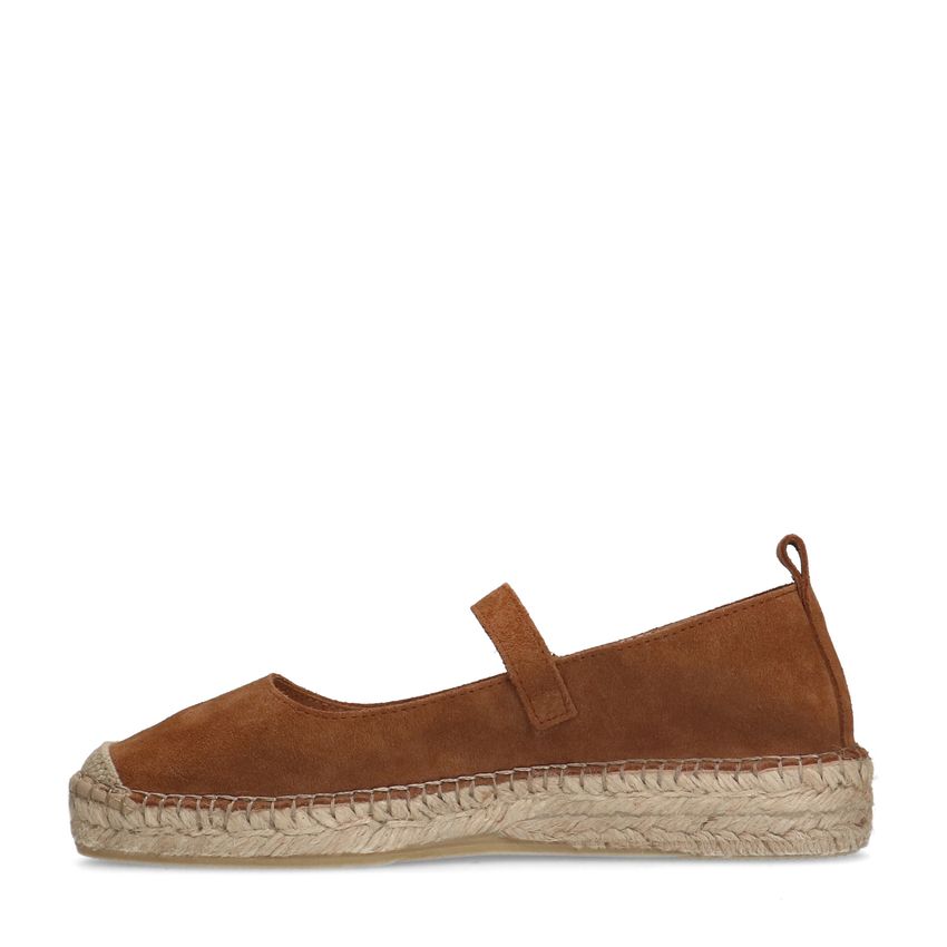 Cognac suède espadrilles met gesp