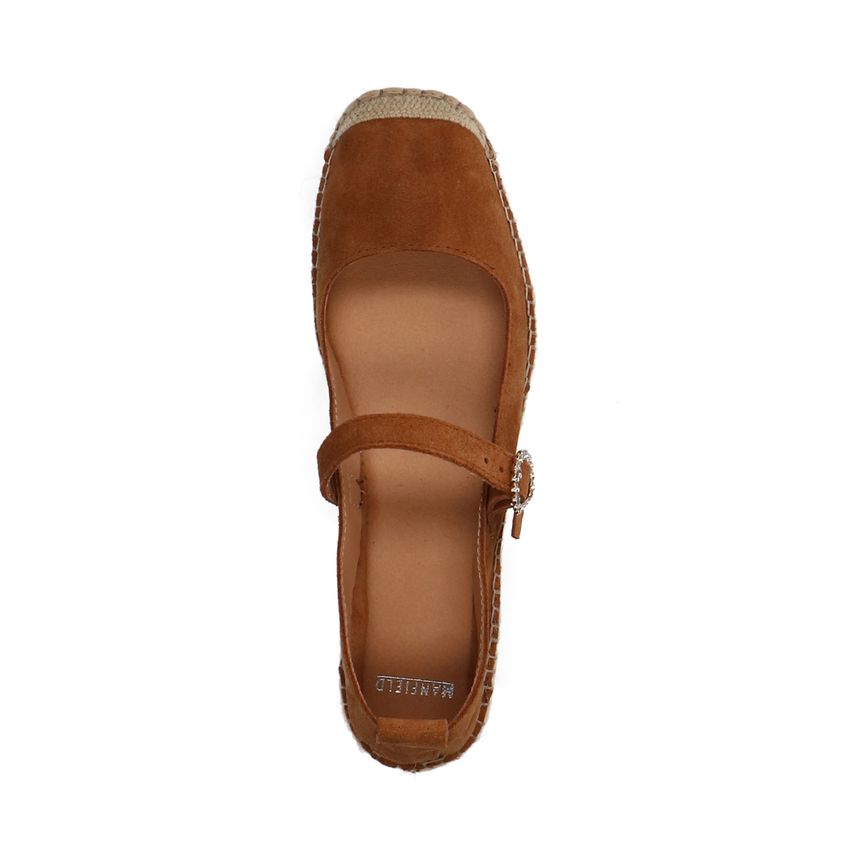 Cognac suède espadrilles met gesp