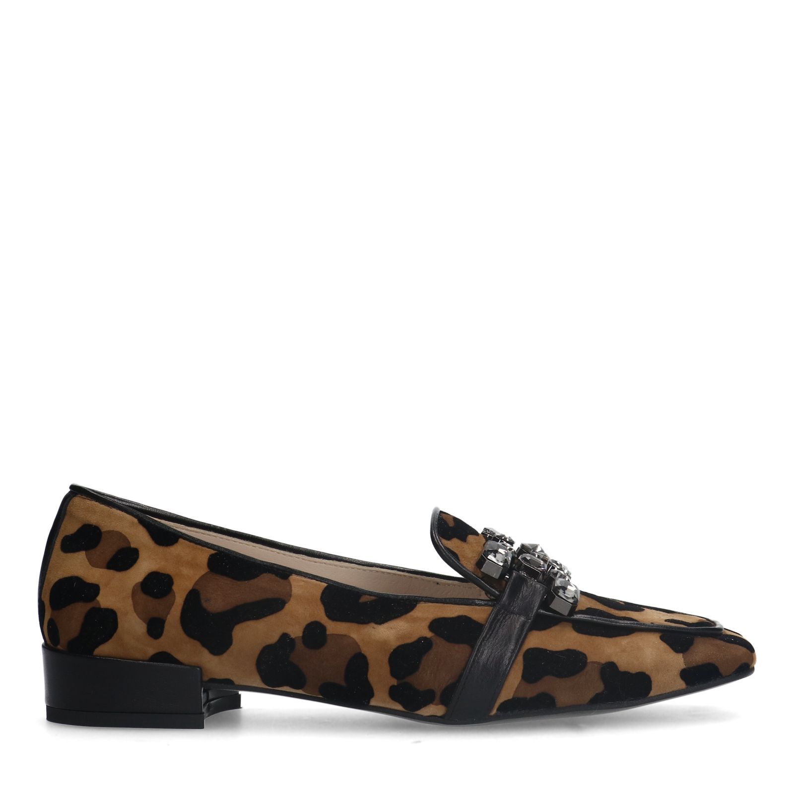 Veloursleder-Loafer mit Pantherprint und Kette