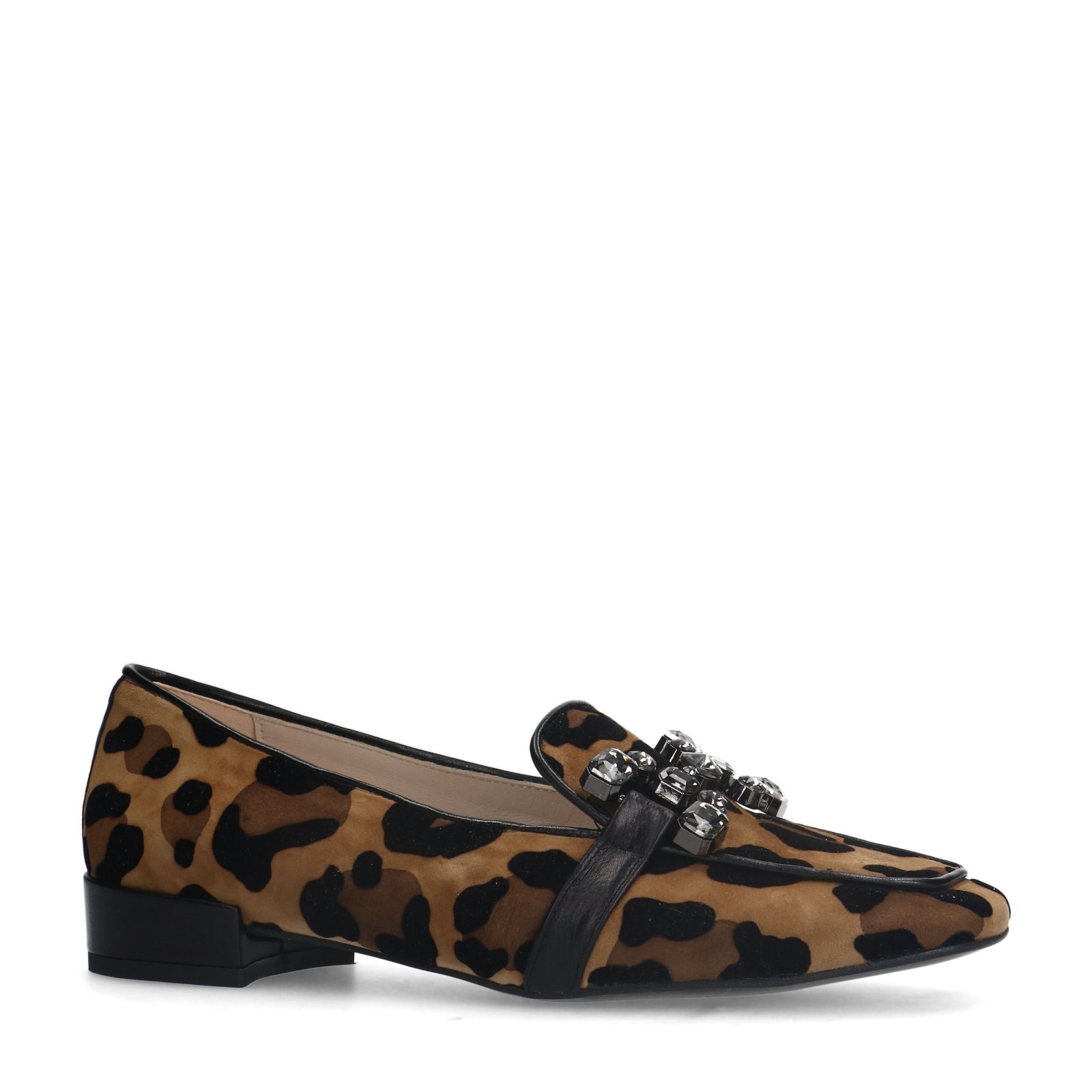 Veloursleder-Loafer mit Pantherprint und Kette