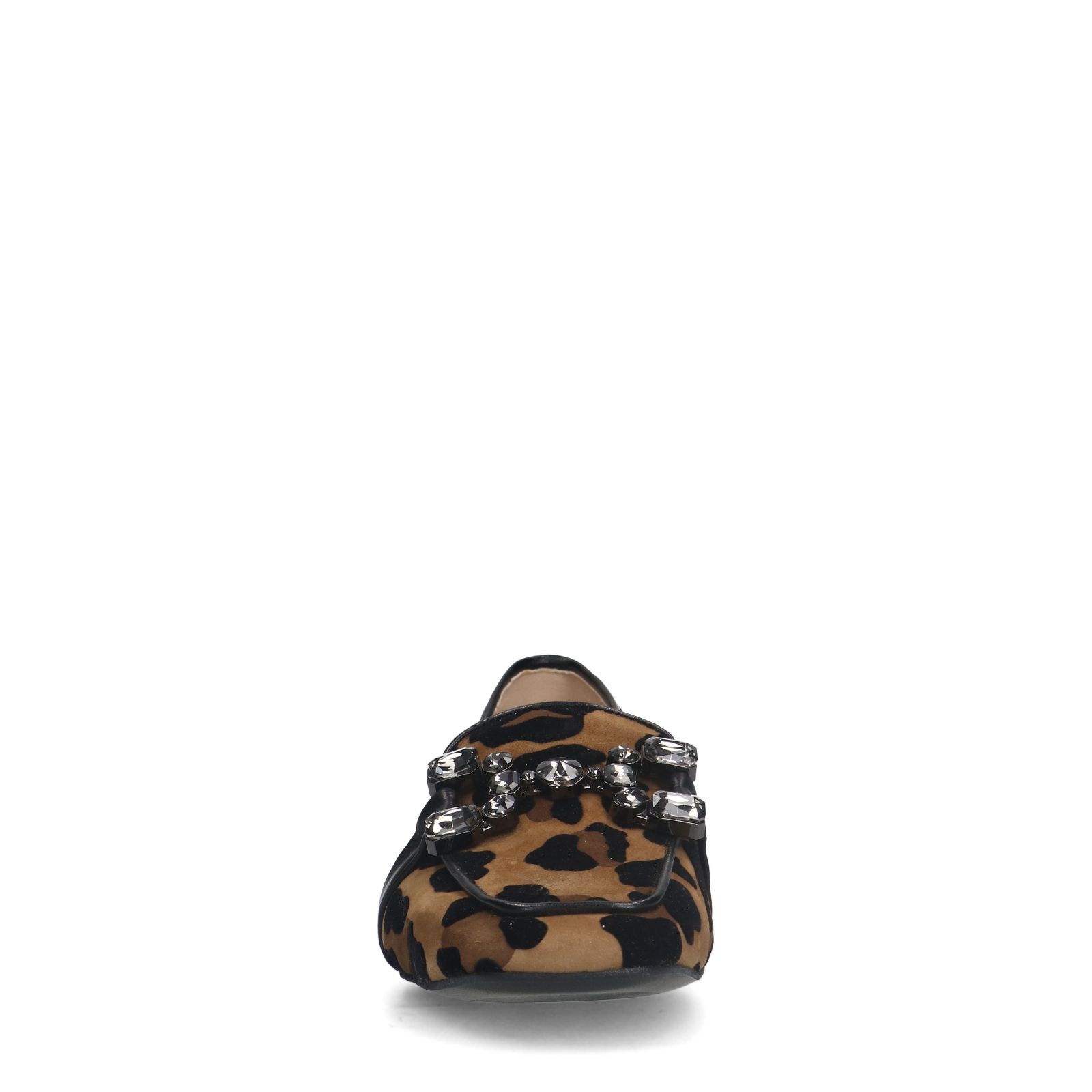 Veloursleder-Loafer mit Pantherprint und Kette