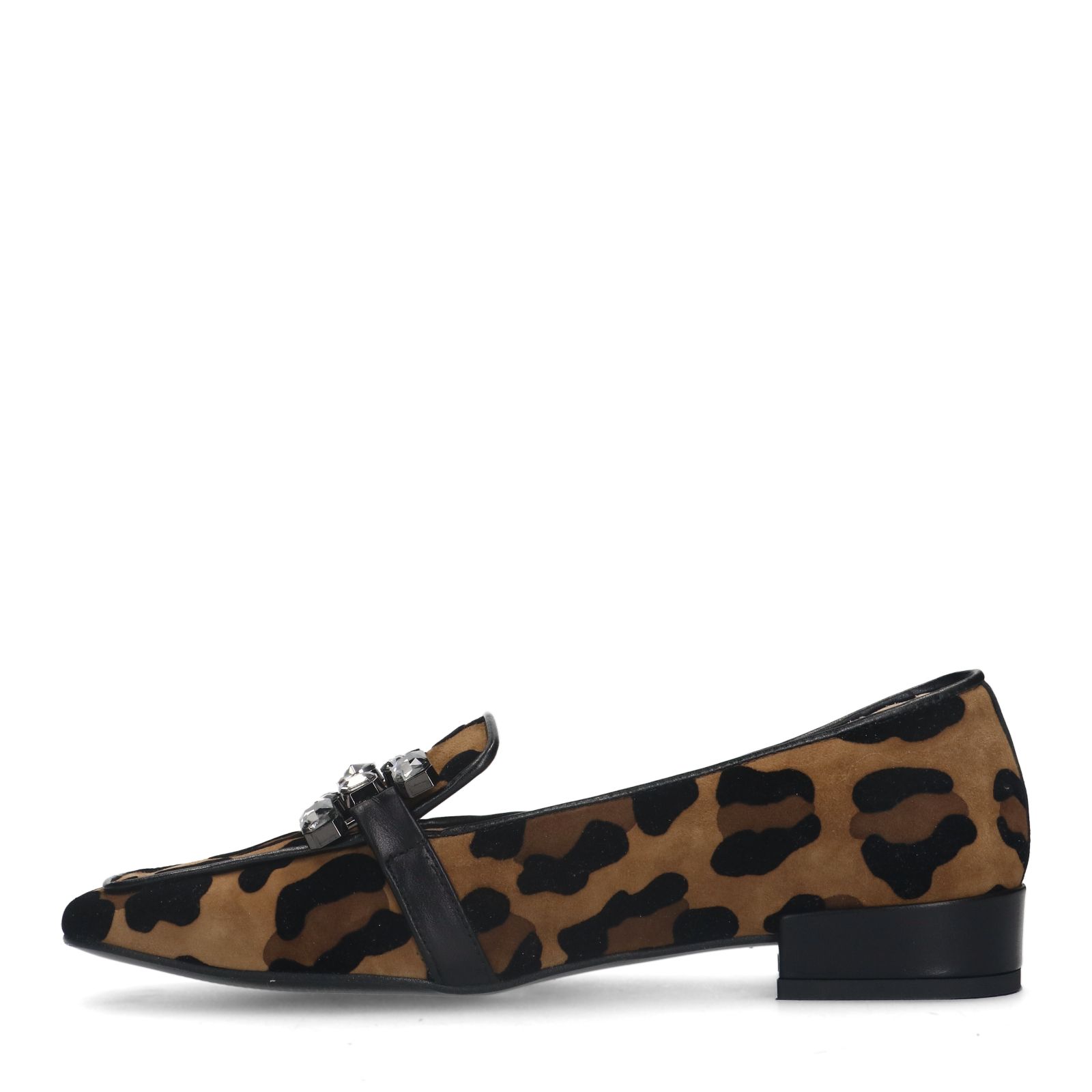 Veloursleder-Loafer mit Pantherprint und Kette