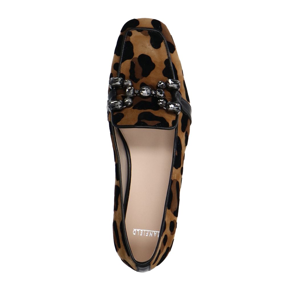 Veloursleder-Loafer mit Pantherprint und Kette