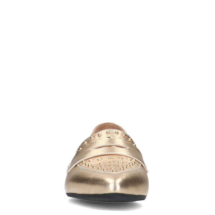Metallic-Loafer aus Leder mit goldfarbenen Nieten