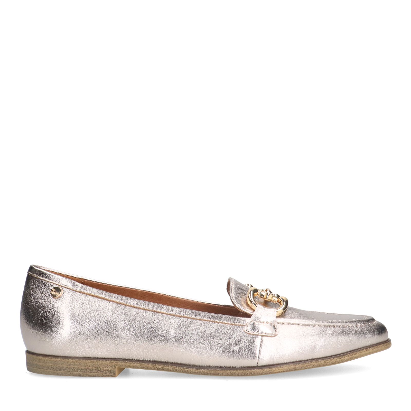 Goldfarbene Leder-Loafer mit goldfarbener Kette