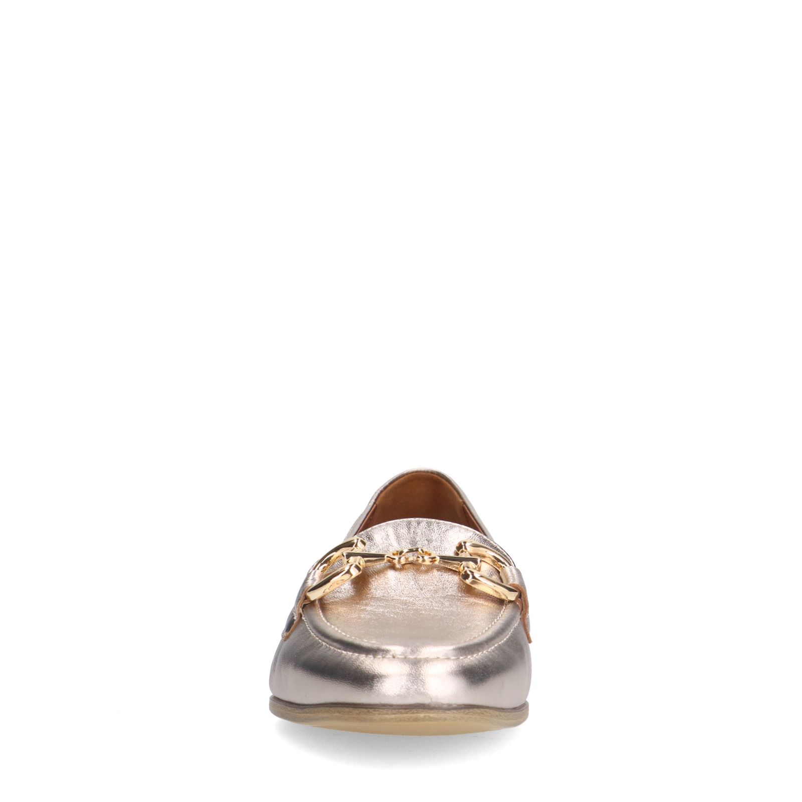 Goldfarbene Leder-Loafer mit goldfarbener Kette