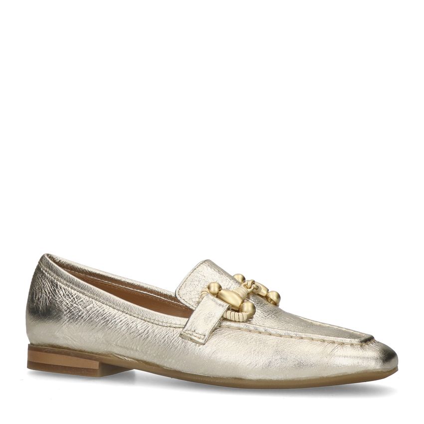 Gouden leren loafers met goudkleurig detail