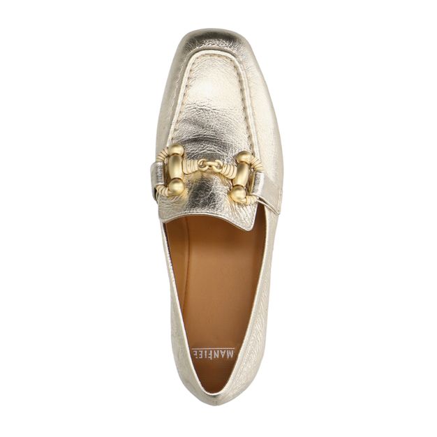 Gouden leren loafers met goudkleurig detail