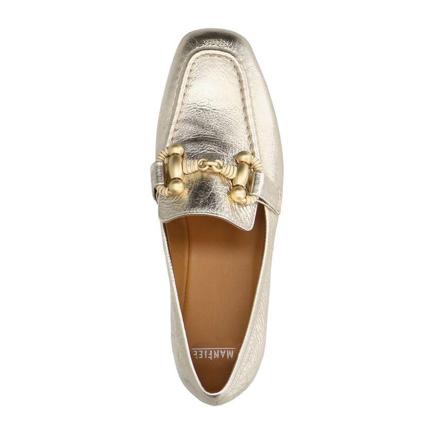 Gouden leren loafers met goudkleurig detail