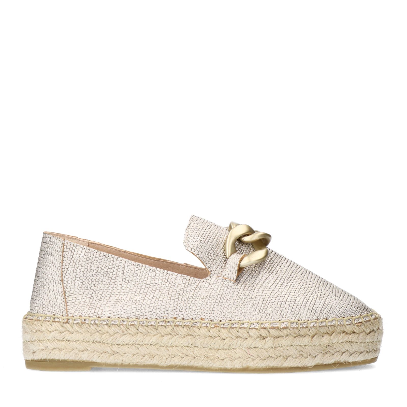 Goudkleurige leren espadrilles met gouden chain