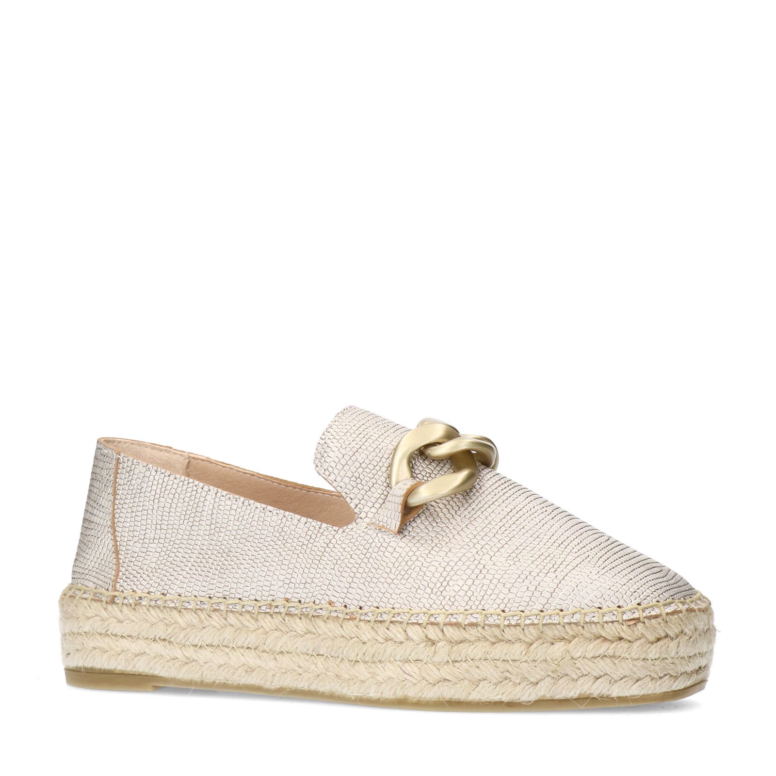 Goudkleurige leren espadrilles met gouden chain