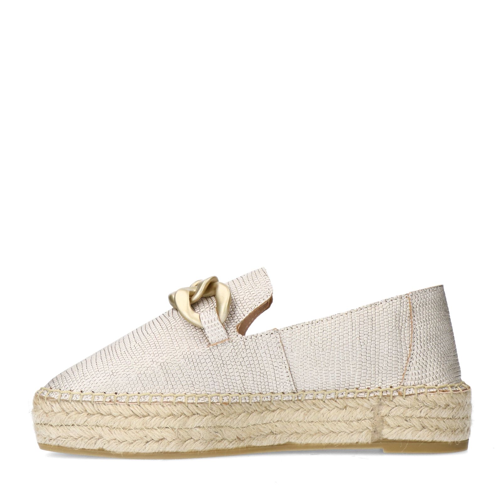 Goudkleurige leren espadrilles met gouden chain