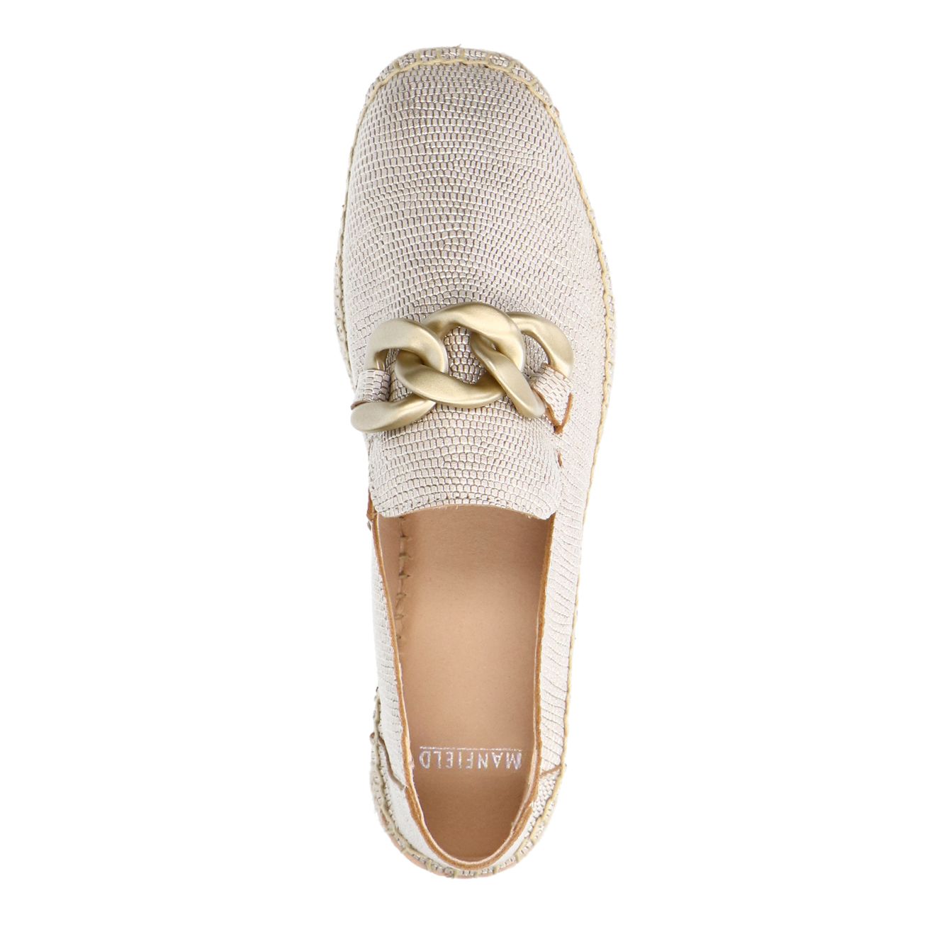 Goudkleurige leren espadrilles met gouden chain