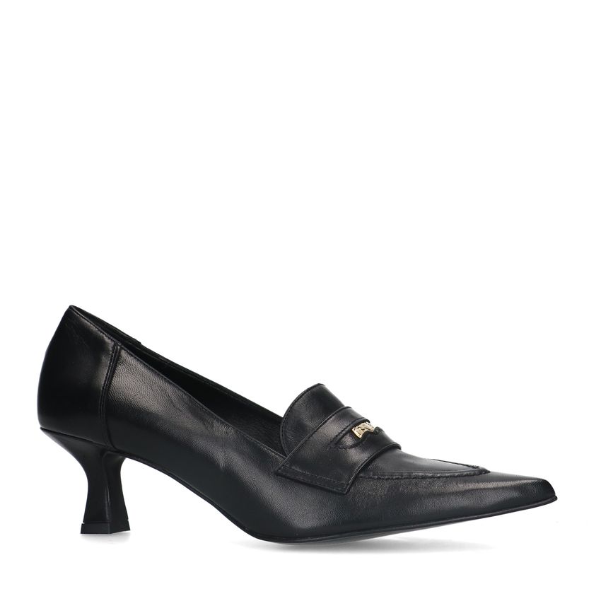 Zwarte leren pumps met goudkleurig detail