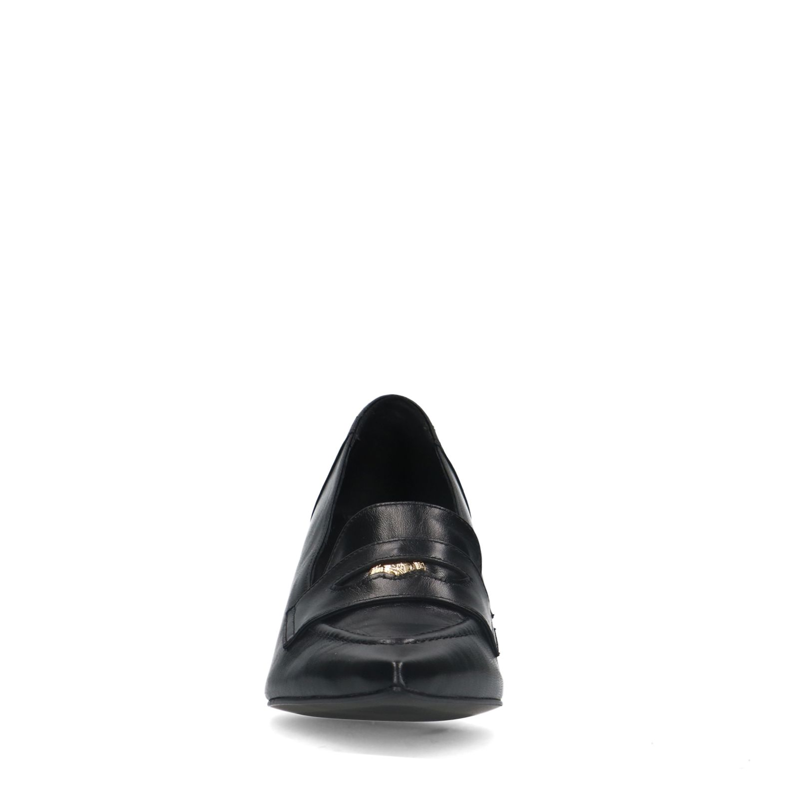 Zwarte leren pumps met goudkleurig detail