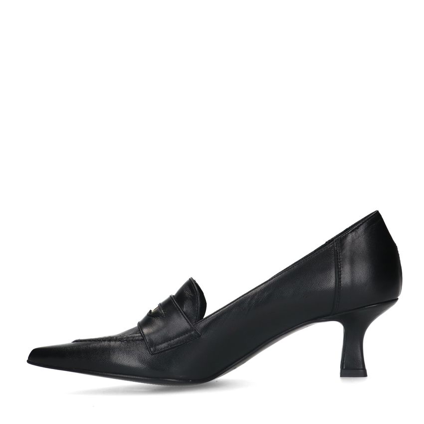 Zwarte leren pumps met goudkleurig detail