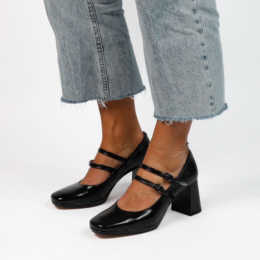 Zwarte leren mary jane pumps