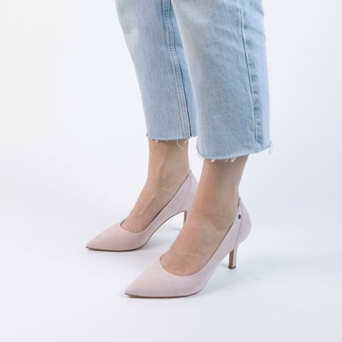 Beigefarbene Veloursleder-Pumps