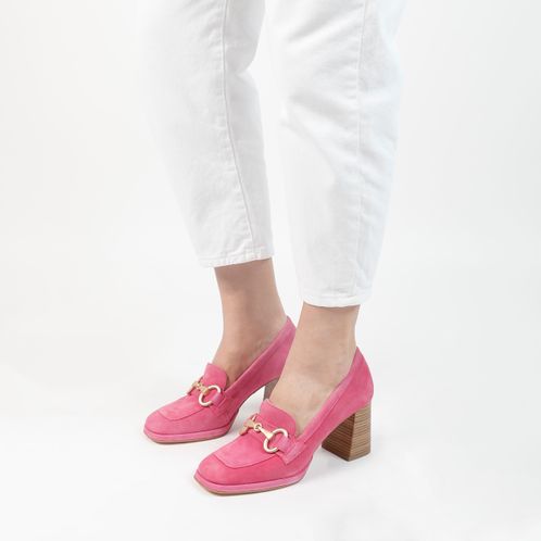 Roze suède loafer pumps