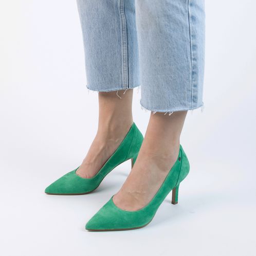 Geschlossene grüne Veloursleder-Pumps